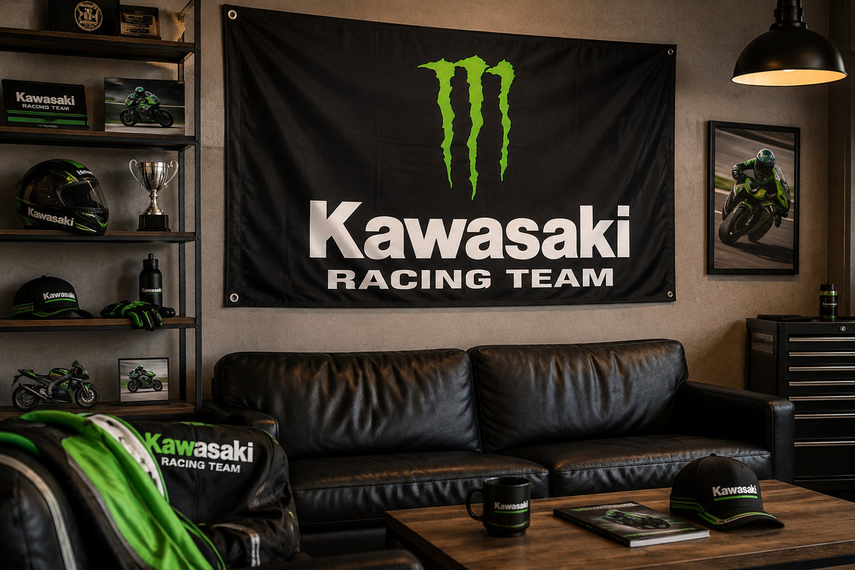 Kawasaki Racing Team Flag Banner 3x5 Ft Garage Wall Decor Man Cave