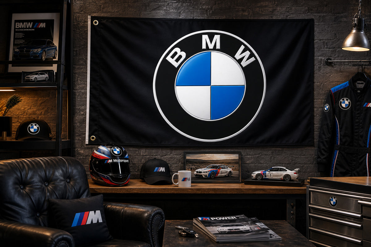 BMW Black logo 3D Flag Banner 3x5 Ft Garage Wall Decor Man Cave Racing