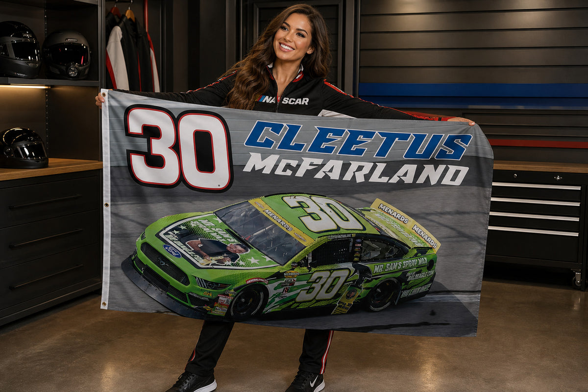 NASCAR Cleetus McFarland #30 Spray Wax Fan Logo Flag Banner 3x5 Ft Man Cave Wall