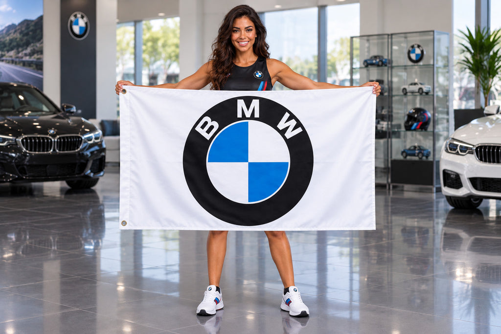 BMW White logo Flag Banner 3x5 Ft Garage Wall Decor