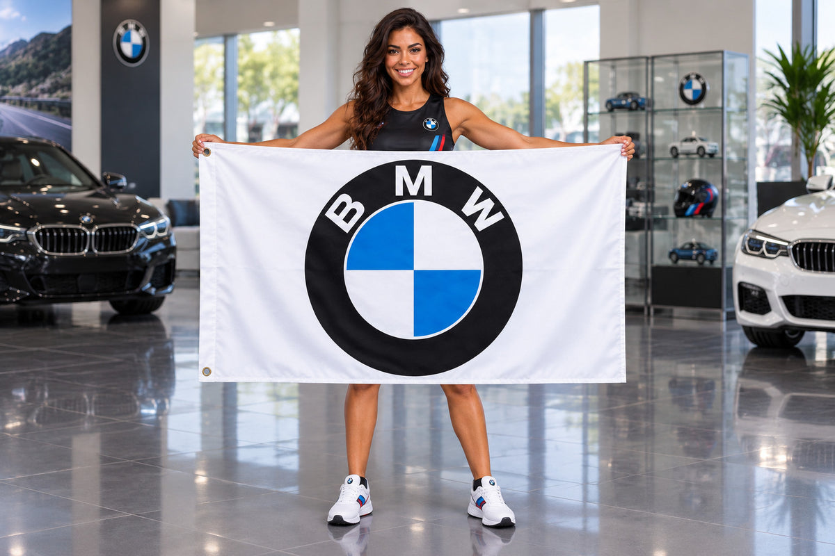 BMW White logo Flag Banner 3x5 Ft Garage Wall Decor