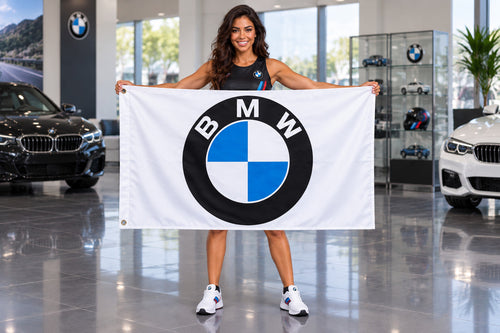 BMW White logo Flag Banner 3x5 Ft Garage Wall Decor