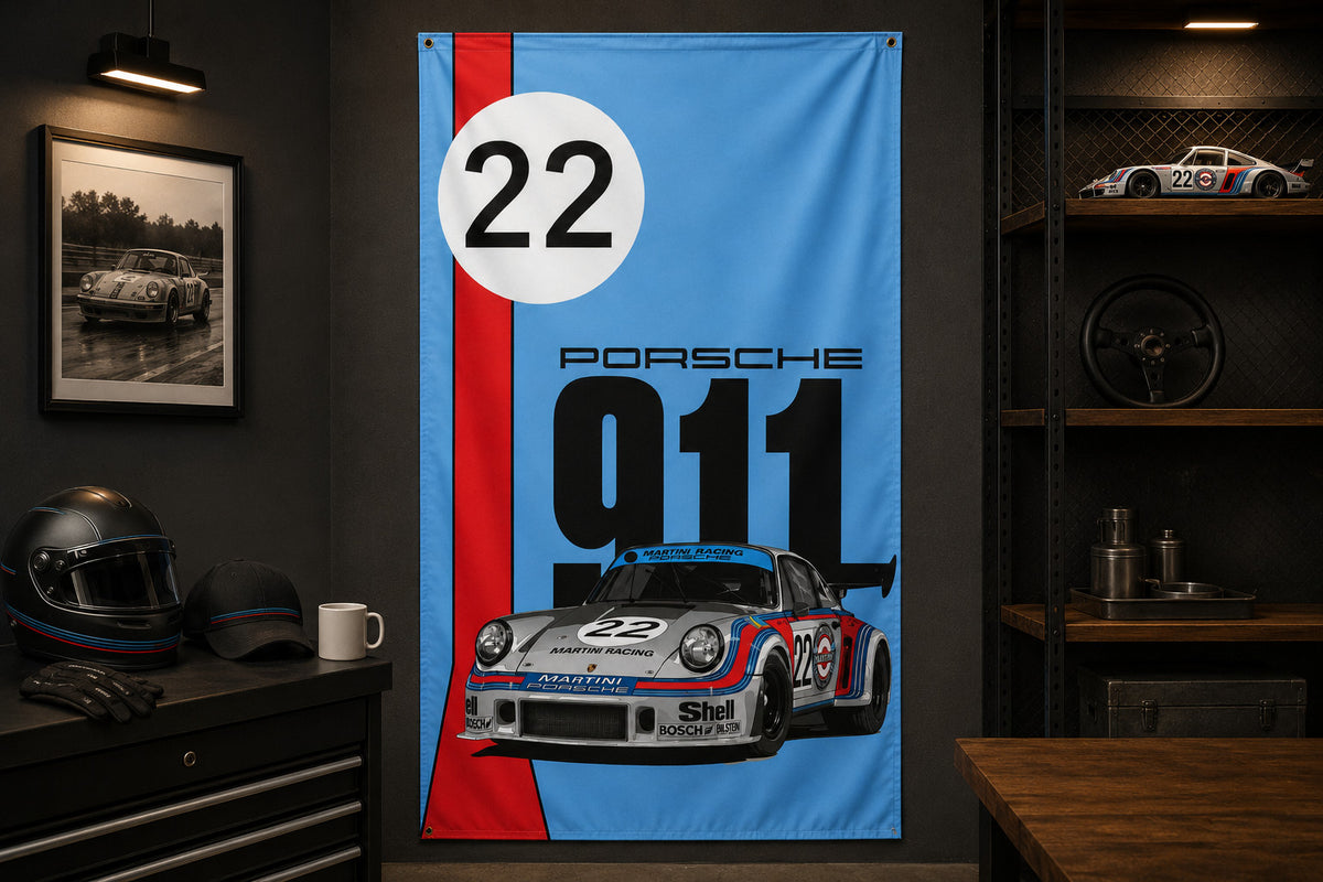Porsche 911 RSR Martini Racing Flag Banner 3x5 Ft Vertical Garage Wall Decor