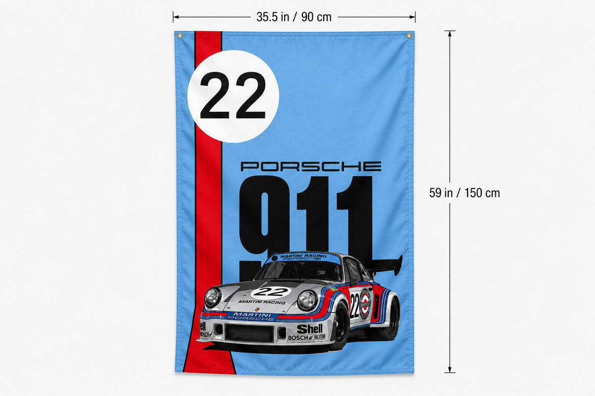 Porsche 911 RSR Martini Racing Flag Banner 3x5 Ft Vertical Garage Wall Decor