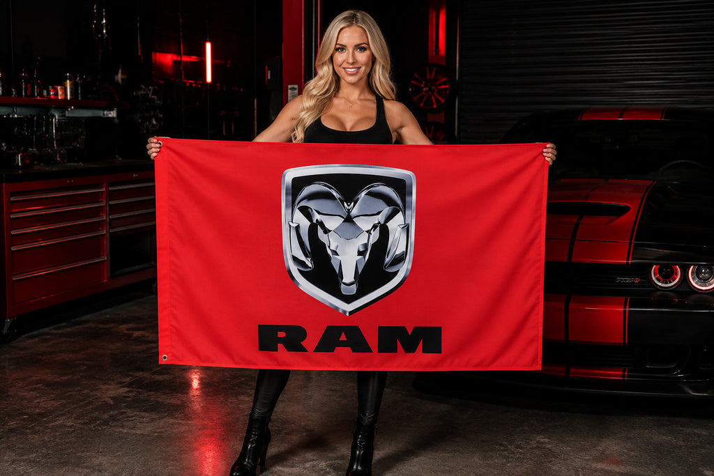 Dodge RAM car flag racing Man Cave Sign banner Racing Garage Wall Decor Banner