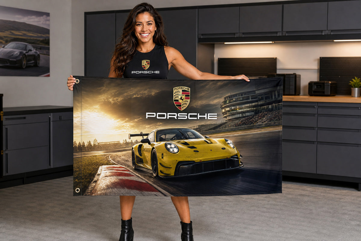 Porsche 911 GT3 R Racing Car Flag Banner 3x5 Ft Garage Man Cave Wall Decor