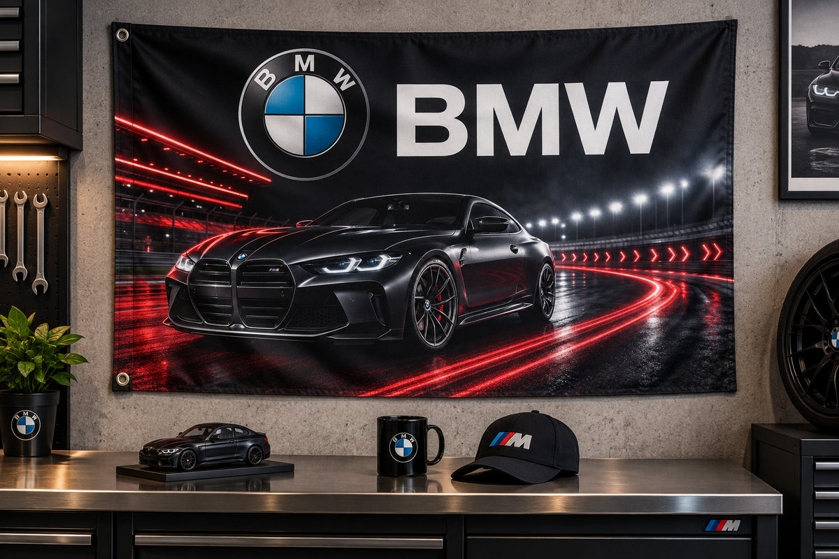 BMW Night Logo Flag Banner 3x5 Ft Garage Man Cave Wall Decor
