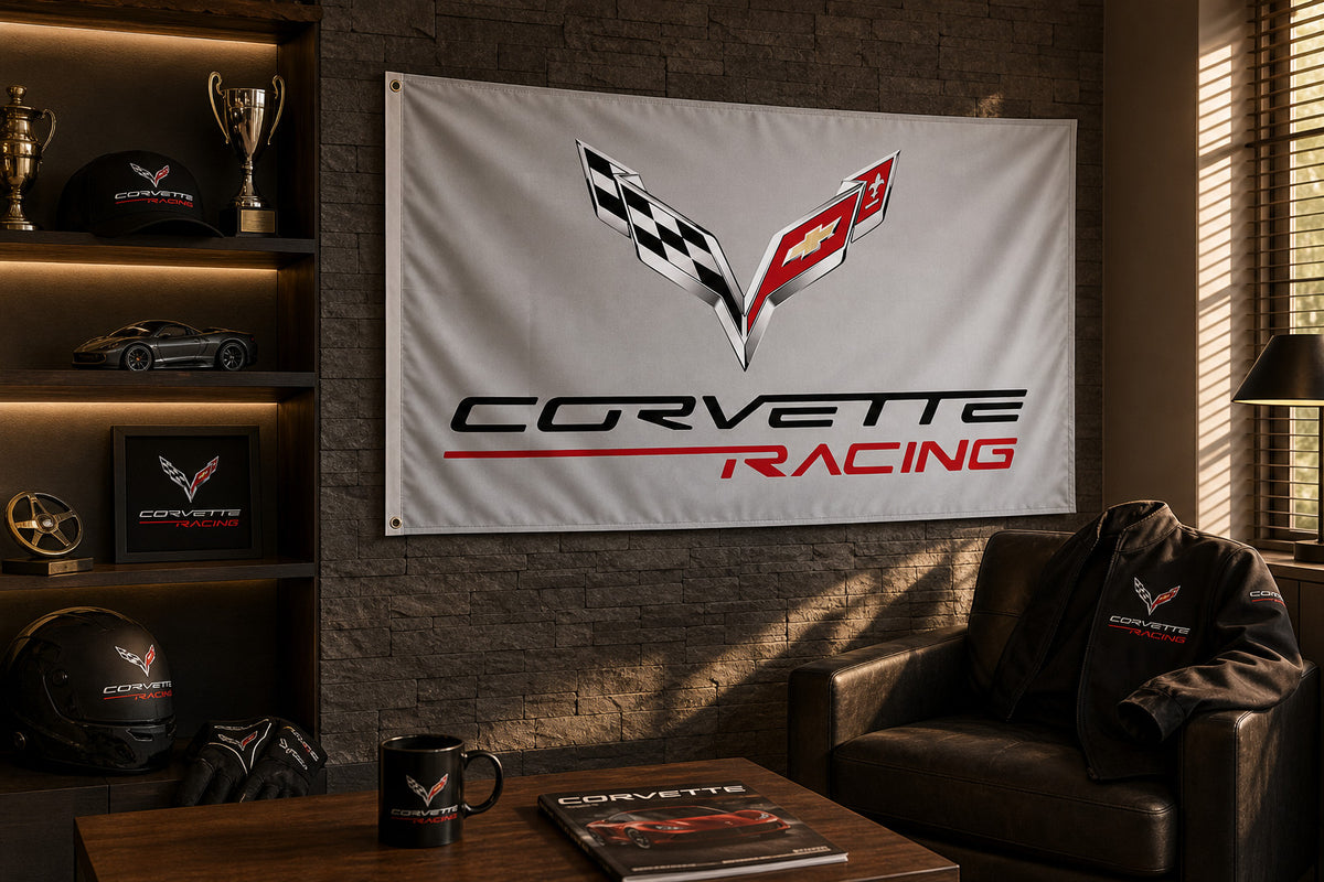 Chevrolet Corvette Racing Fans Logo Flag Banner 3x5 Ft Garage Man Cave Wall