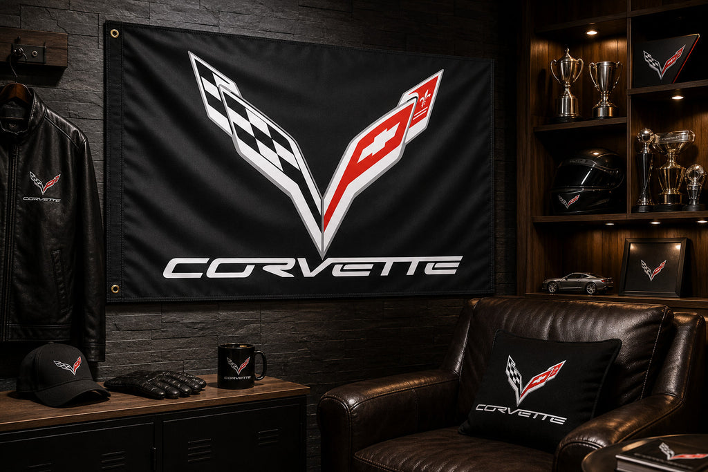 Chevrolet Corvette Fans Logo Flag Banner 3x5 Ft Garage Man Cave Wall