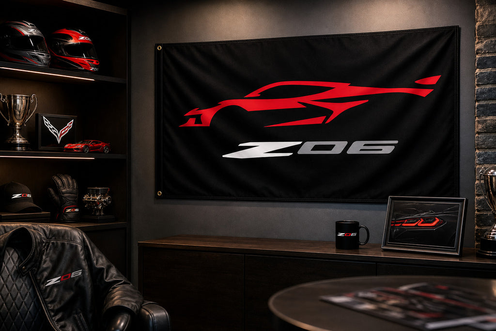 Chevrolet Corvette Z06 Fans Logo Flag Banner 3x5 Ft Garage Man Cave Wall