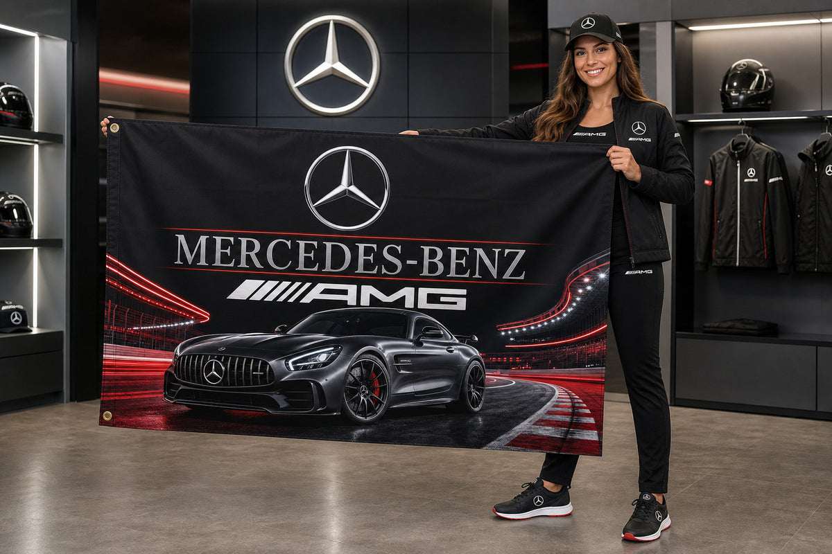 Mercedes-Benz AMG Speedway Flag Banner 3x5 Ft Garage Man Cave Wall Decor