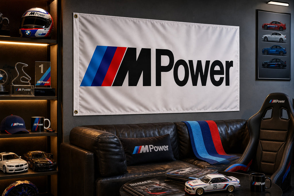BMW M Power Logo Flag Banner 3x5 Ft Garage Wall Decor