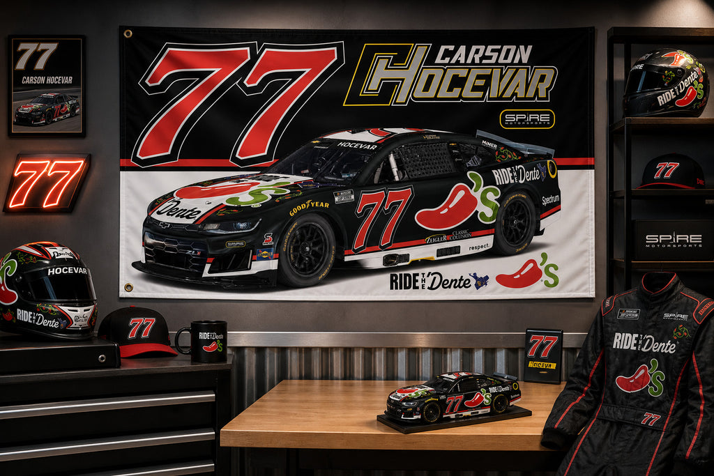 Carson Hocevar #77 NASCAR Racing Flag Banner 3x5 Ft Man Cave Garage Wall Decor