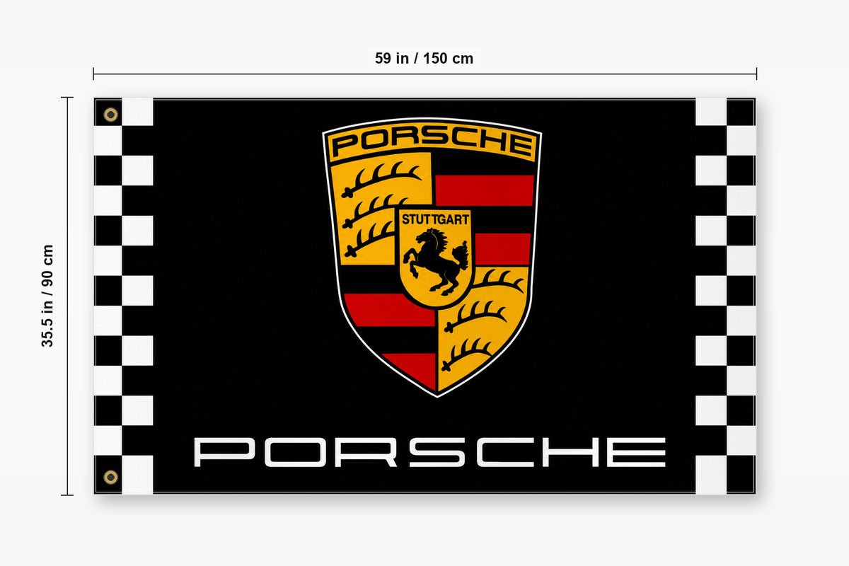 Porsche Checkered Fans Logo Flag Banner 3x5 Ft Garage Man Cave Wall