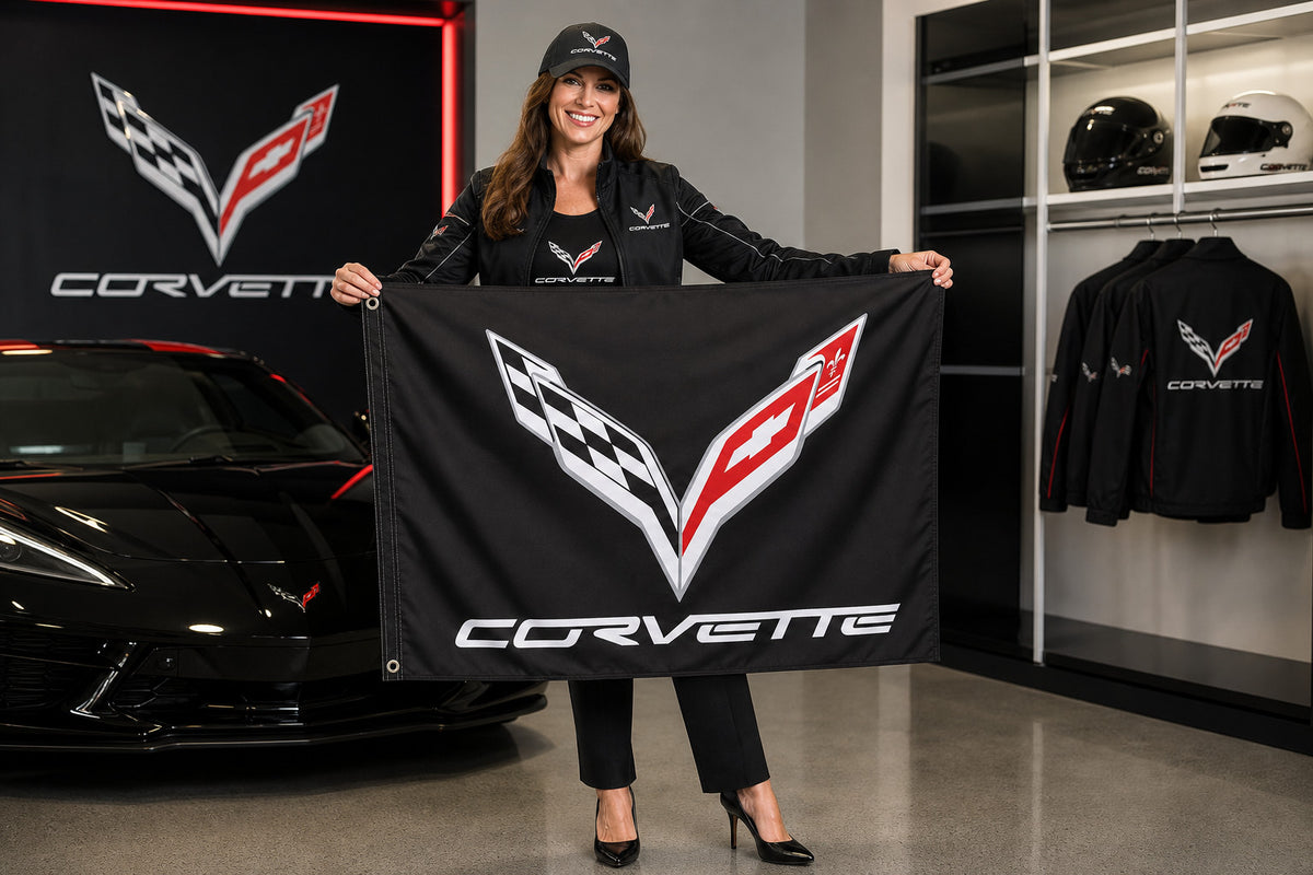 Chevrolet Corvette Fans Logo Flag Banner 3x5 Ft Garage Man Cave Wall