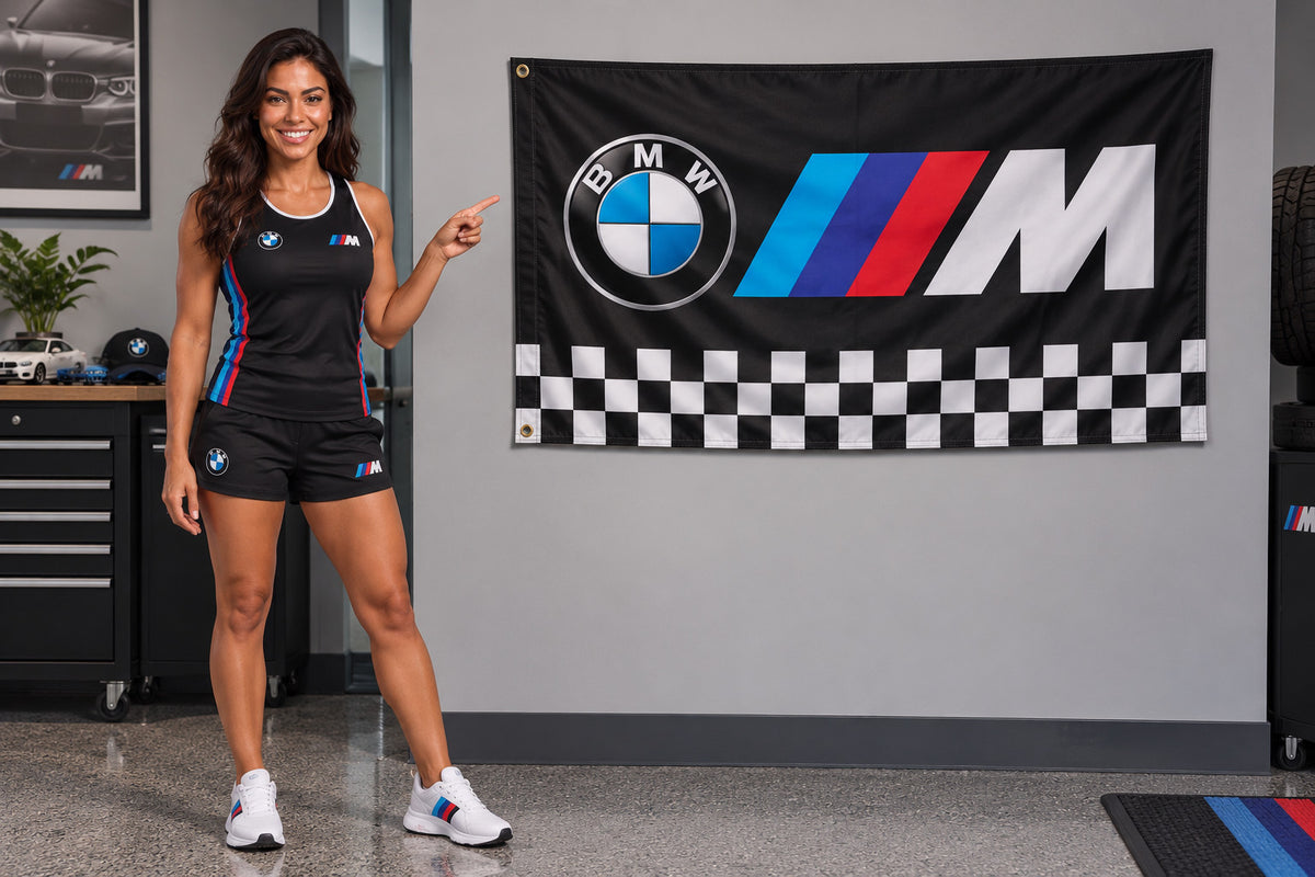 BMW M Power Flag Man Cave Checkered Banner 3x5 Ft Garage Wall Decor