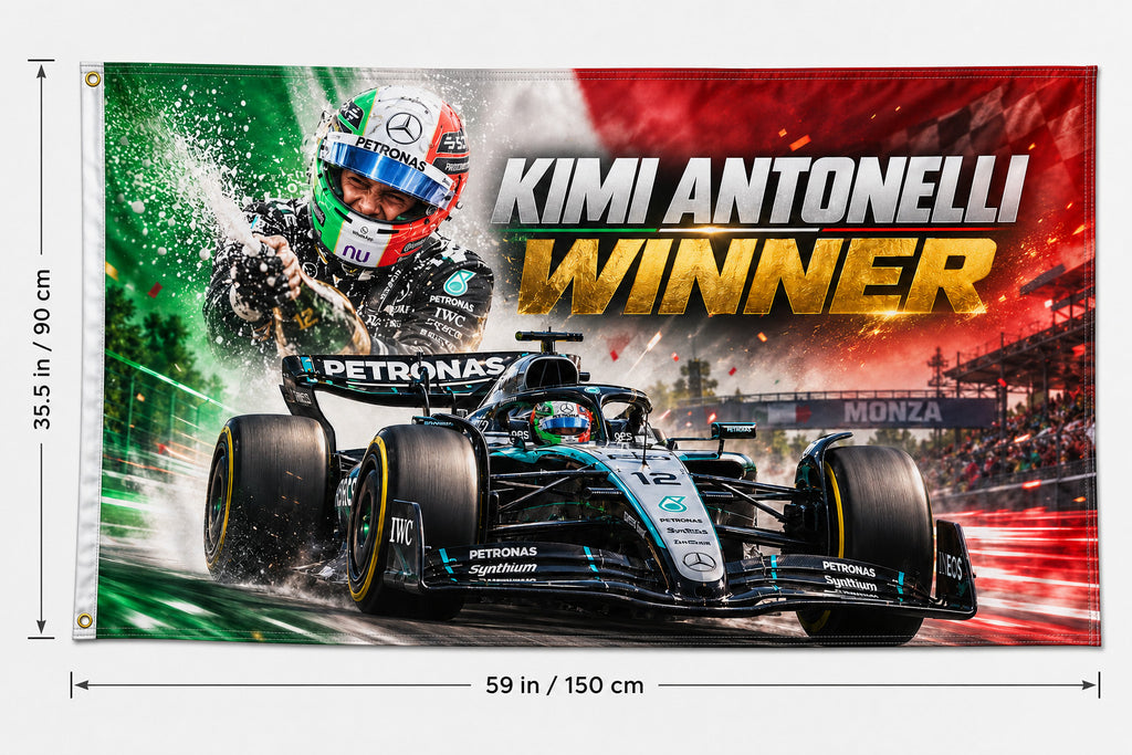 Formula 1 Kimi Antonelli Monza Winner Logo Flag Banner 3x5 Ft Garage Wall Decor