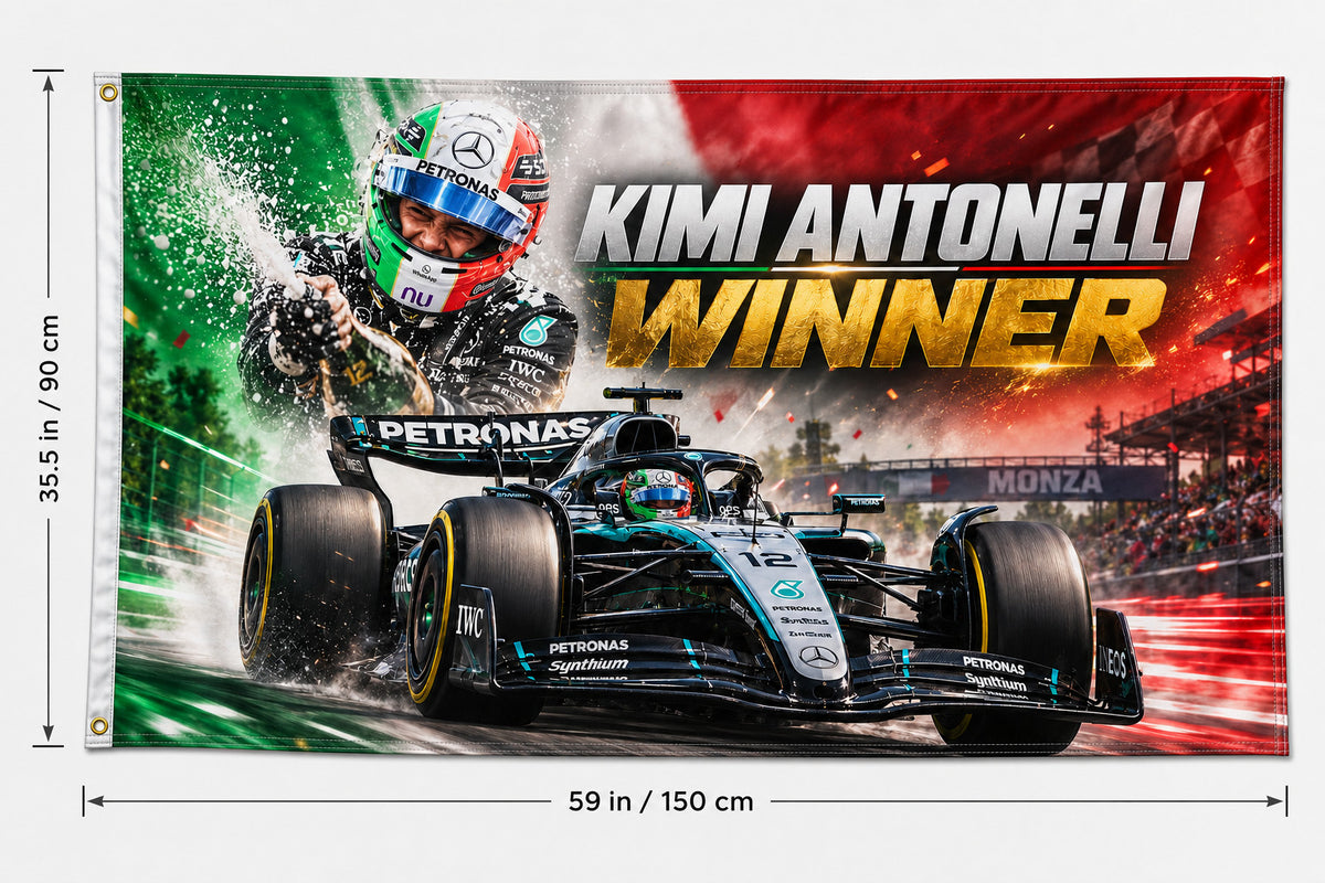 Formula 1 Kimi Antonelli Monza Winner Logo Flag Banner 3x5 Ft Garage Wall Decor
