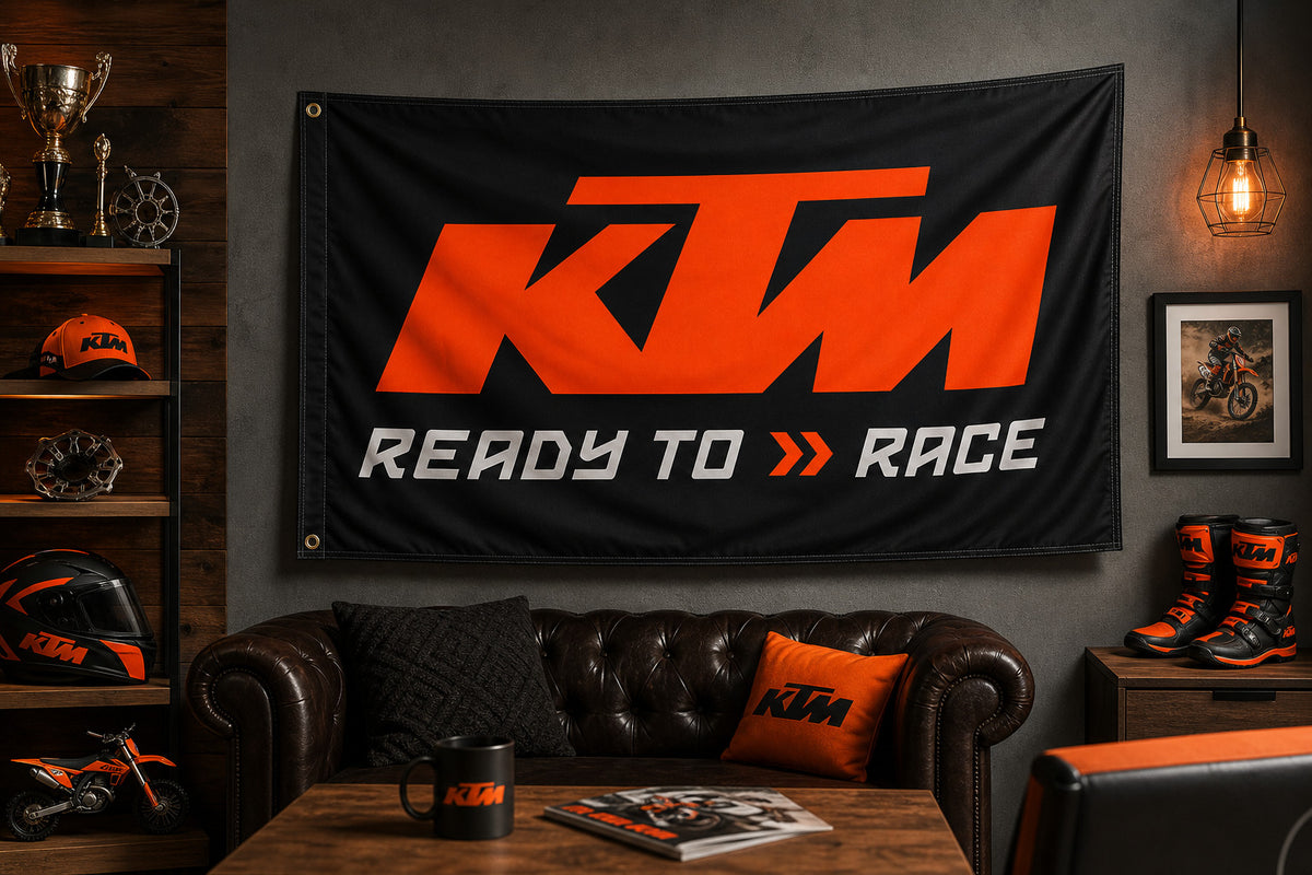 KTM Ready To Race Motorcycle Flag Banner 3x5 Ft Garage Wall Decor