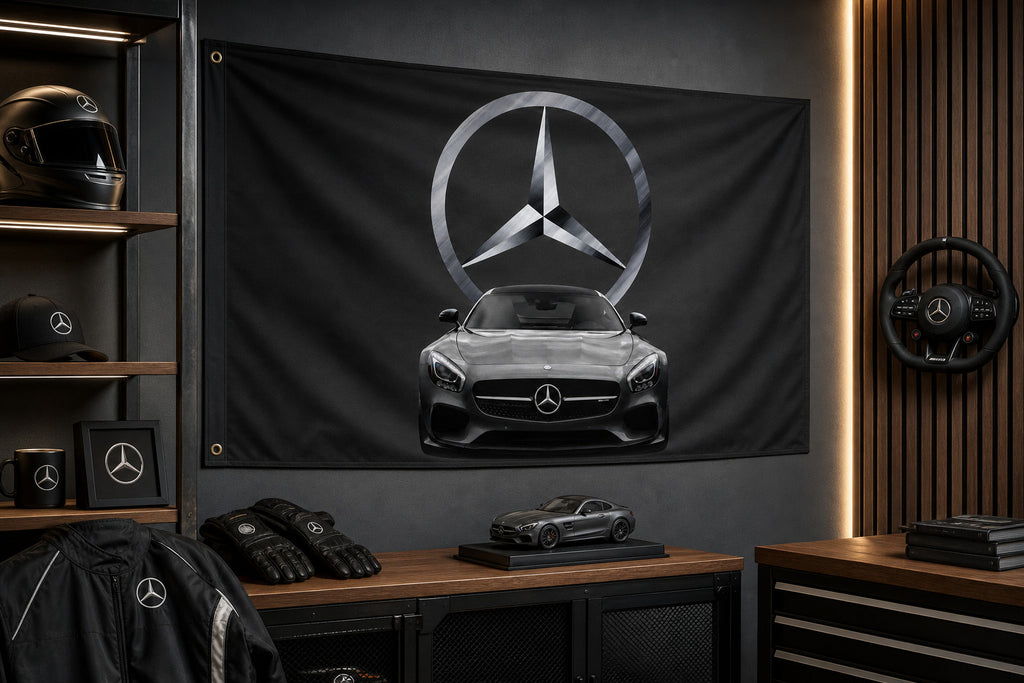 Mercedes-AMG Fans Logo Flag Banner 3x5 Ft Garage Man Cave Wall