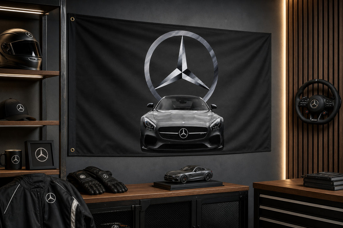 Mercedes-AMG Fans Logo Flag Banner 3x5 Ft Garage Man Cave Wall