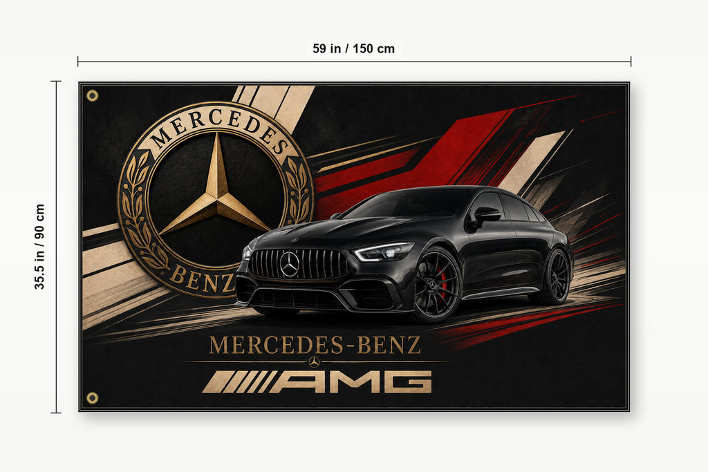 Mercedes-Benz AMG Logo Flag Banner 3x5 Ft Garage Man Cave Wall Decor