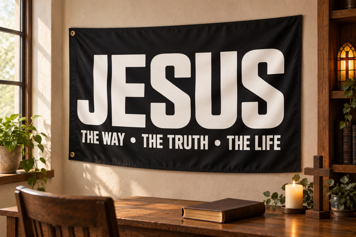 Religious Jesus The Way Truth Life Logo Flag Banner 3x5 Ft Room Church Decor