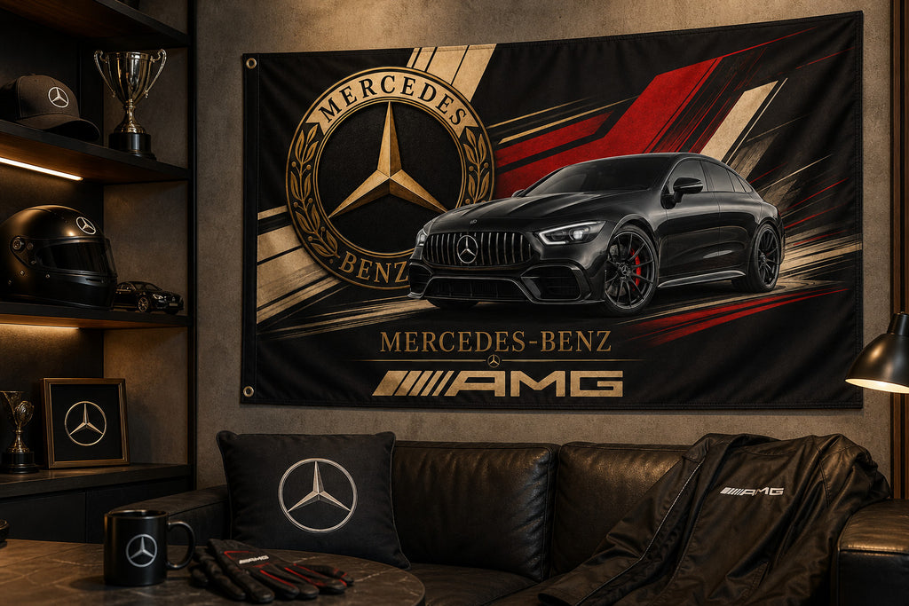 Mercedes-Benz AMG Logo Flag Banner 3x5 Ft Garage Man Cave Wall Decor