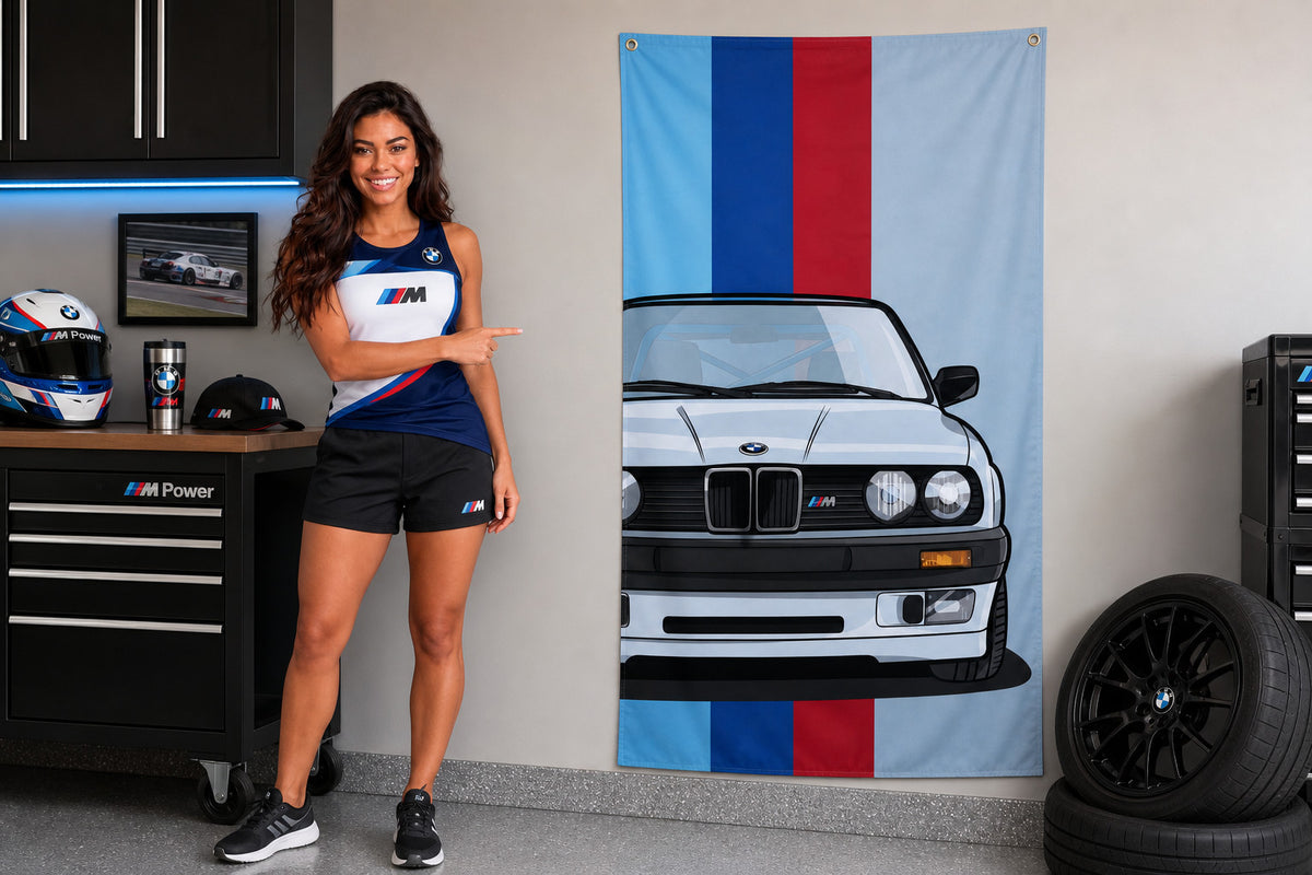 BMW M3 E30 Vintage Retro Classic Flag Banner 3x5 Ft vertical Garage Wall Decor