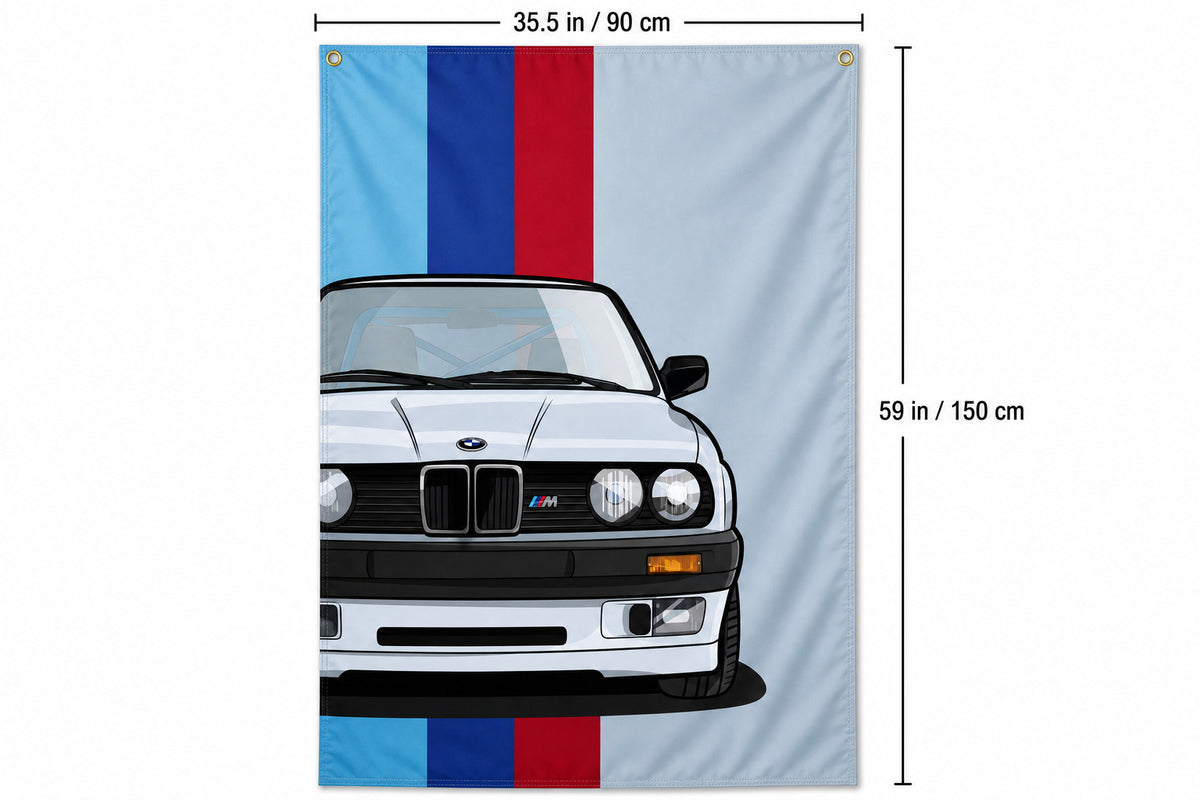 BMW M3 E30 Vintage Retro Classic Flag Banner 3x5 Ft vertical Garage Wall Decor