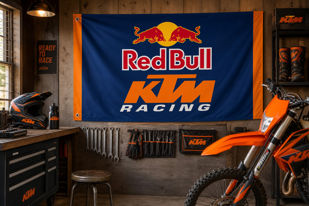 KTM Racing Red Bull GP1 Motorcycle Flag Banner 3x5 Ft Garage Wall Decor