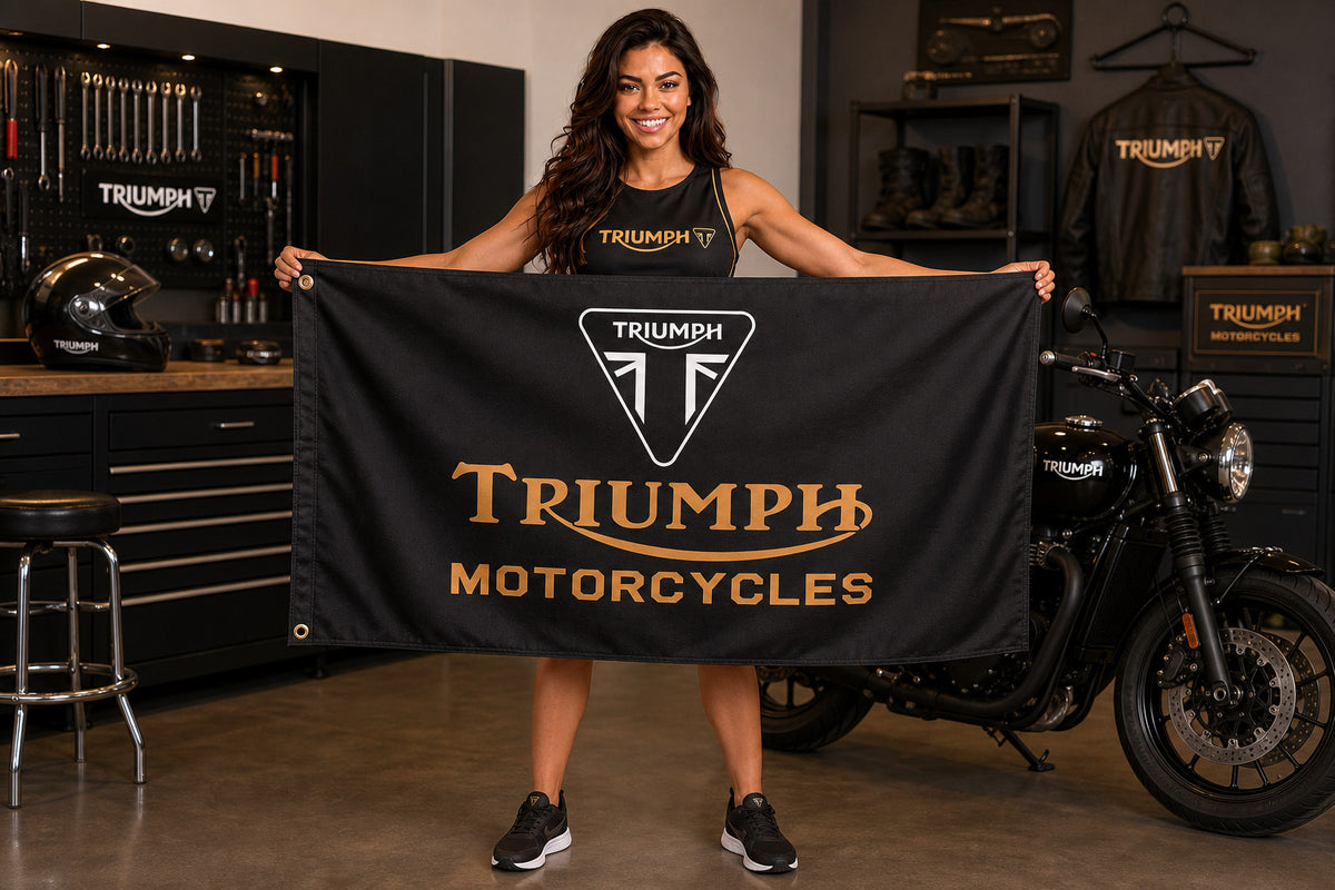 Triumph Motorcycles Man Cave Flag Banner 3x5 Ft Garage Wall Decor