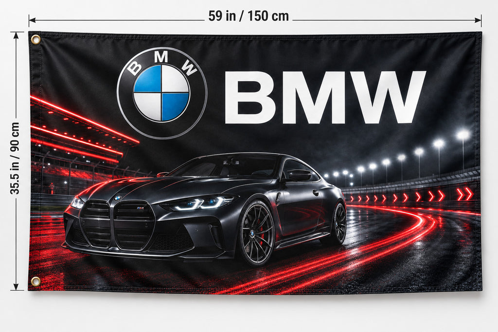 BMW Night Logo Flag Banner 3x5 Ft Garage Man Cave Wall Decor