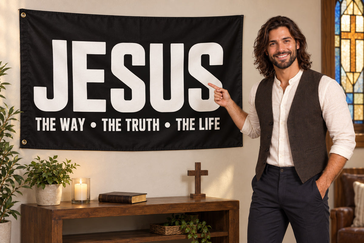 Religious Jesus The Way Truth Life Logo Flag Banner 3x5 Ft Room Church Decor