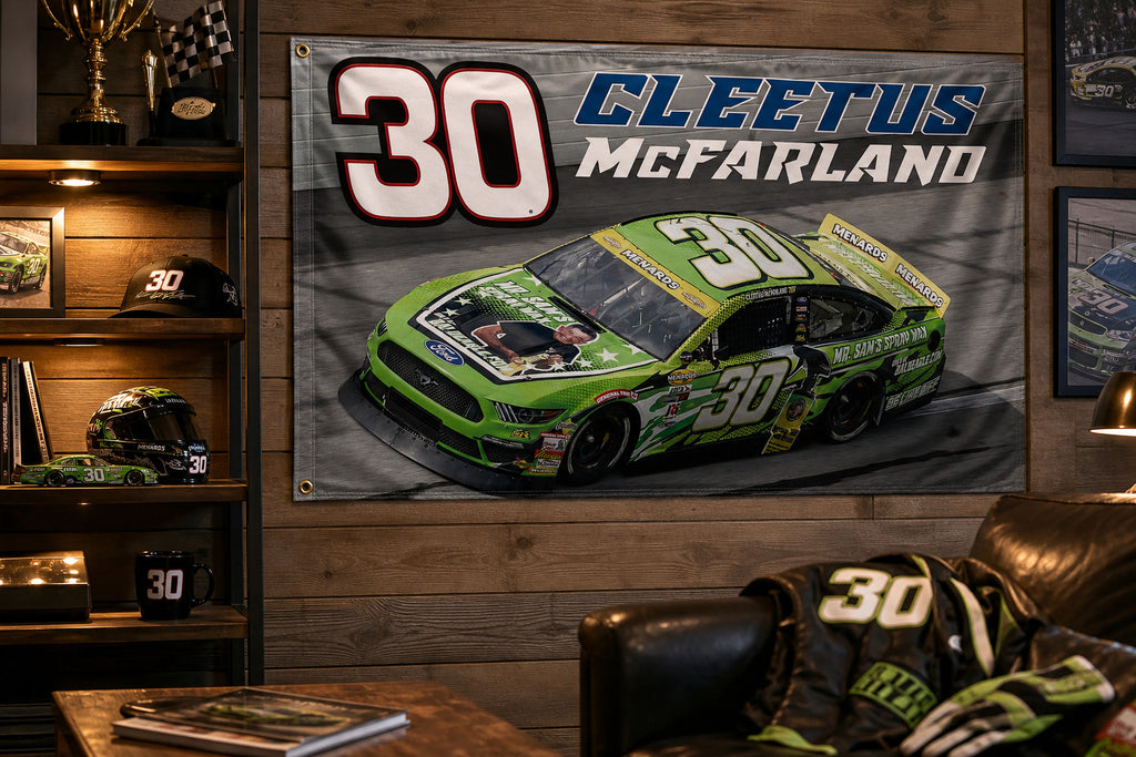 NASCAR Cleetus McFarland #30 Spray Wax Fan Logo Flag Banner 3x5 Ft Man Cave Wall