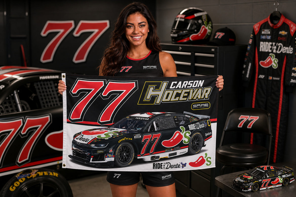 Carson Hocevar #77 NASCAR Racing Flag Banner 3x5 Ft Man Cave Garage Wall Decor