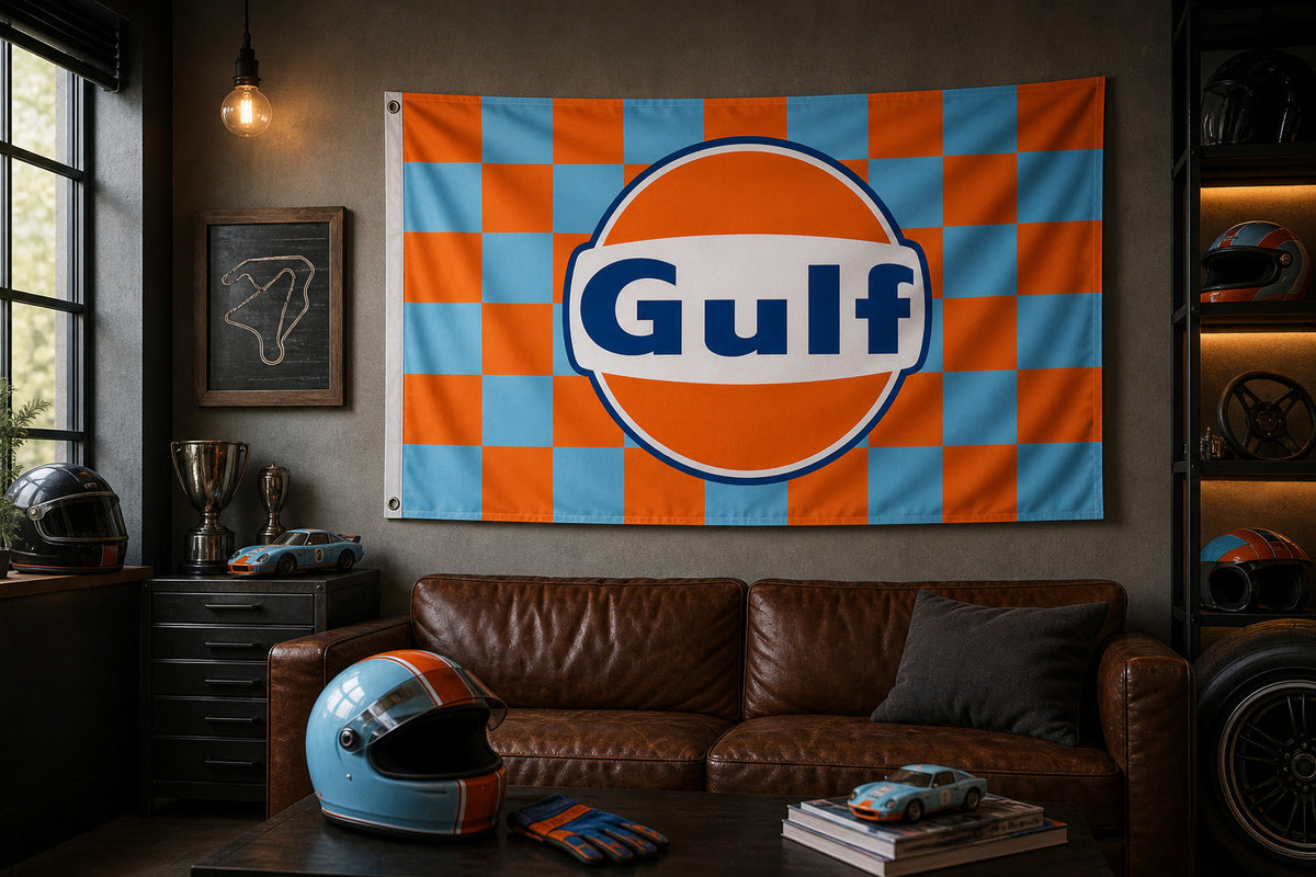 Gulf Racing Flag Banner Porsche 911 3x5 Ft Garage Wall Decor 914 930