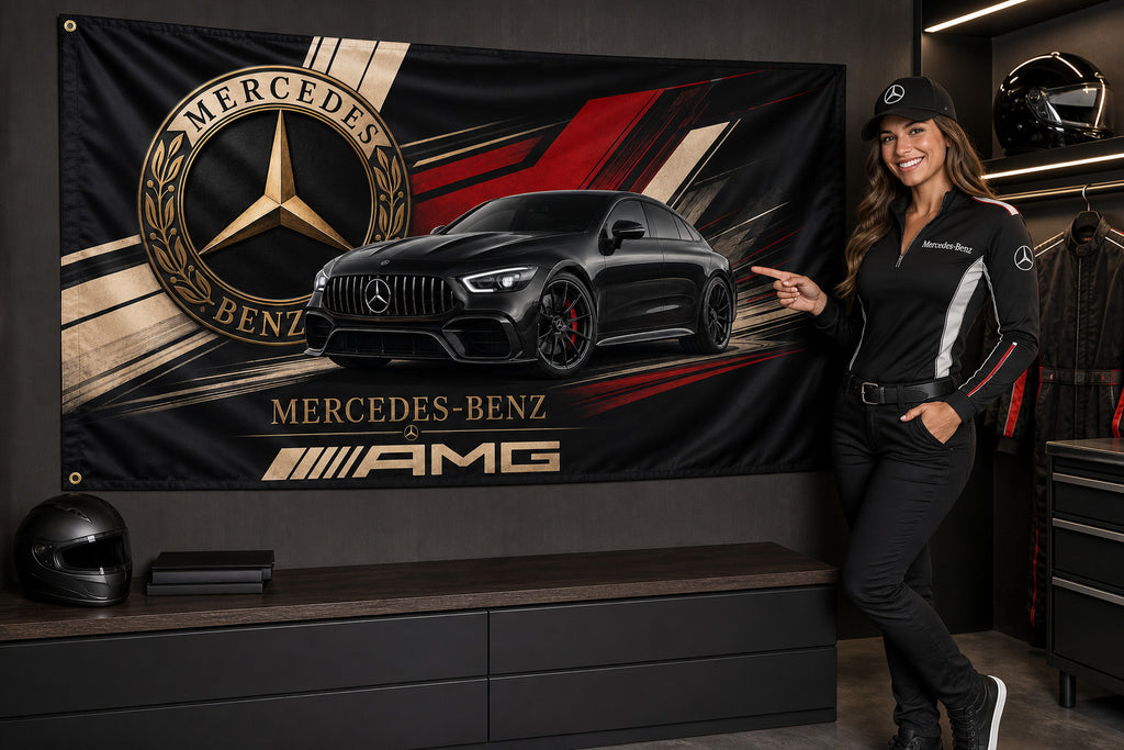 Mercedes-Benz AMG Logo Flag Banner 3x5 Ft Garage Man Cave Wall Decor