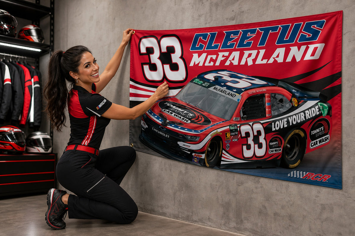 NASCAR Cleetus McFarland #33 Racing Car Fans Logo Flag Banner 3x5 Ft Garage Wall