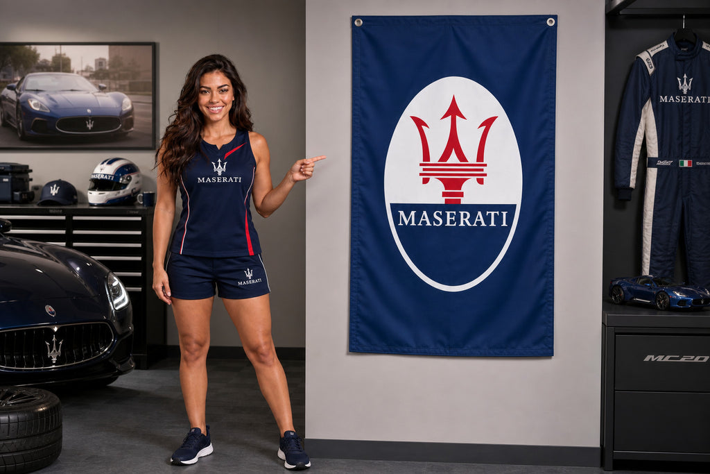 Maserati Automotive Flag Banner 3x5 Ft Vertical Garage Wall Decor Ghibli Levante