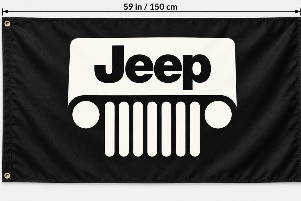 Jeep Black Logo Flag Banner 3x5 ft Garage Wall Decor Man Cave