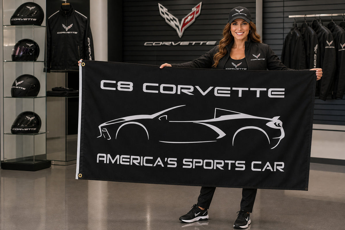 Chevrolet Corvette C8 Fans Logo Flag Banner 3x5 Ft Garage Man Cave Wall