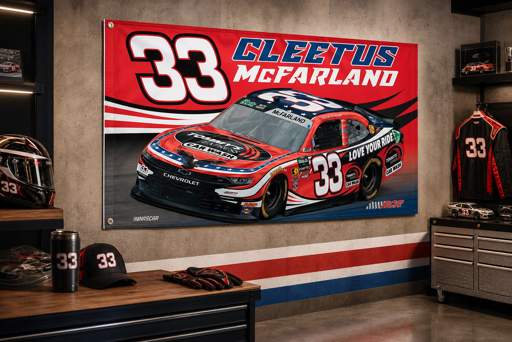 NASCAR Cleetus McFarland #33 Racing Car Fans Logo Flag Banner 3x5 Ft Garage Wall