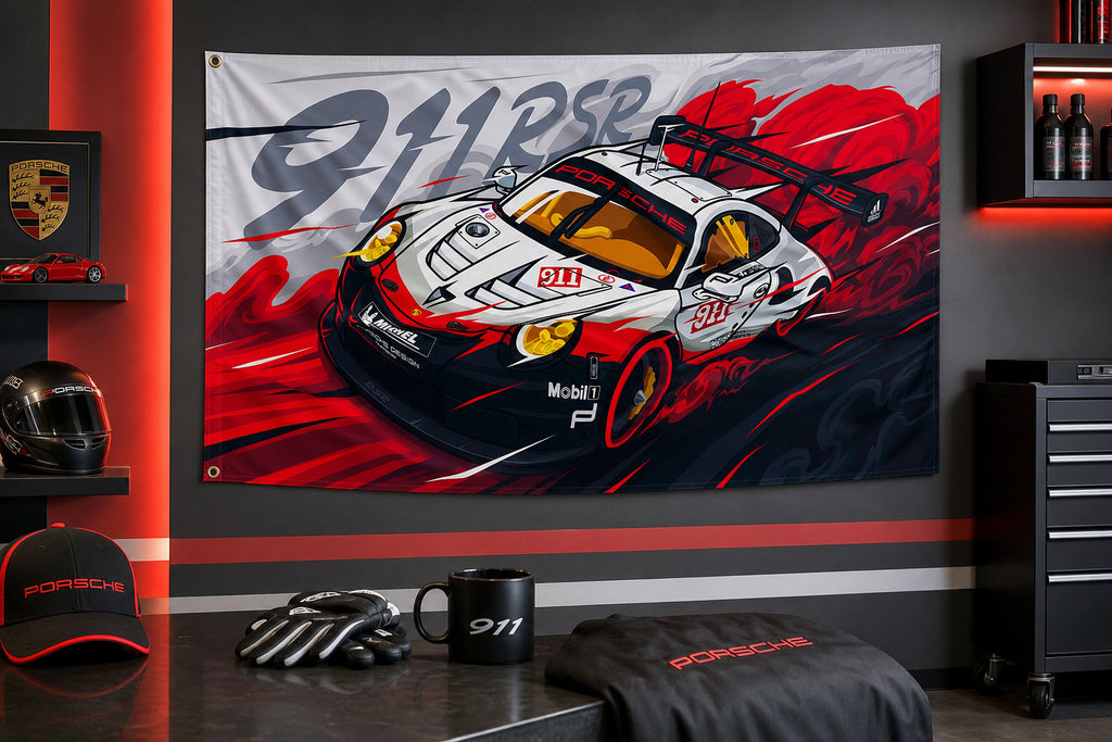 Porsche 911 Fans Logo Flag Banner 3x5 Ft Garage Man Cave Wall