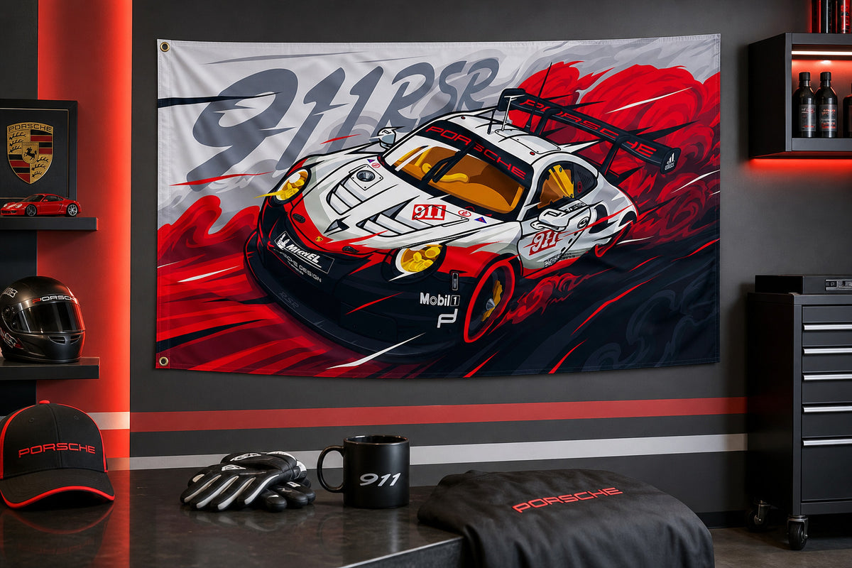 Porsche 911 Fans Logo Flag Banner 3x5 Ft Garage Man Cave Wall