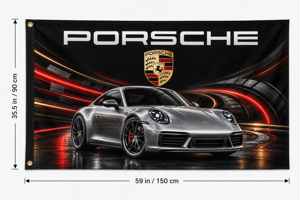 Porsche Logo Car Racing Flag Banner 3x5 Ft Garage Man Cave Wall Decor