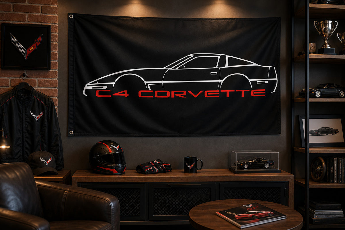 Chevrolet Corvette C4 Fans Logo Flag Banner 3x5 Ft Garage Man Cave Wall