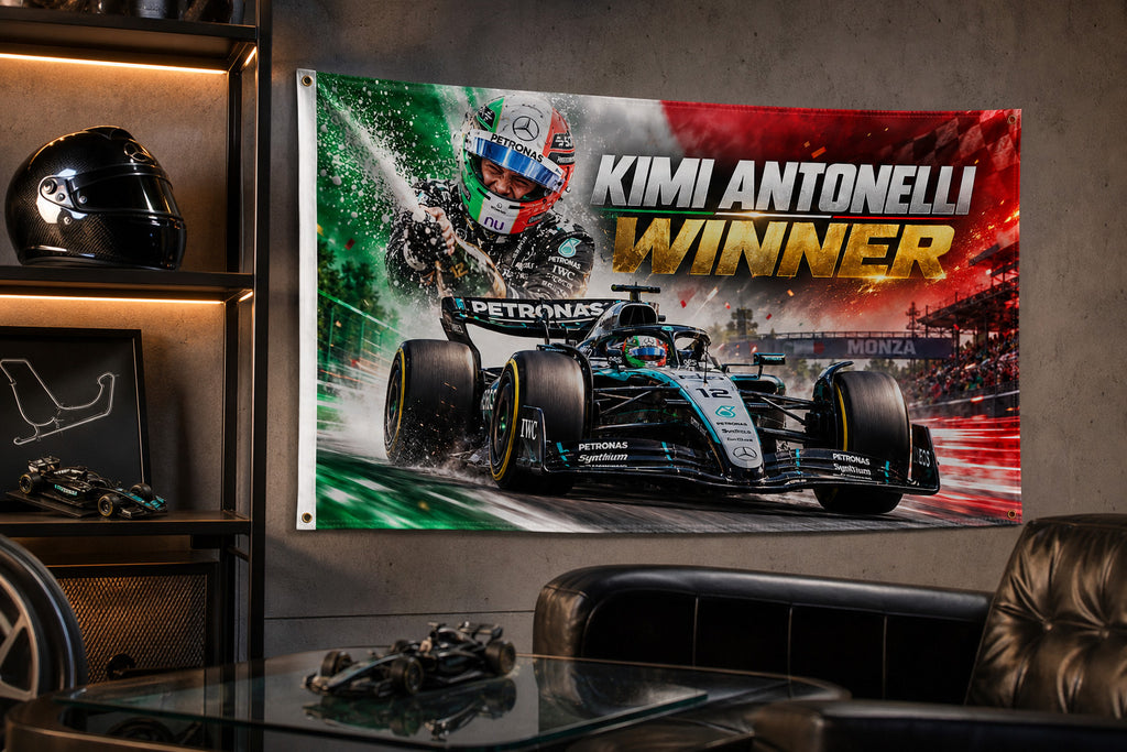 Formula 1 Kimi Antonelli Monza Winner Logo Flag Banner 3x5 Ft Garage Wall Decor