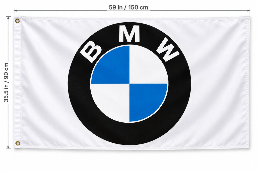 BMW White logo Flag Banner 3x5 Ft Garage Wall Decor