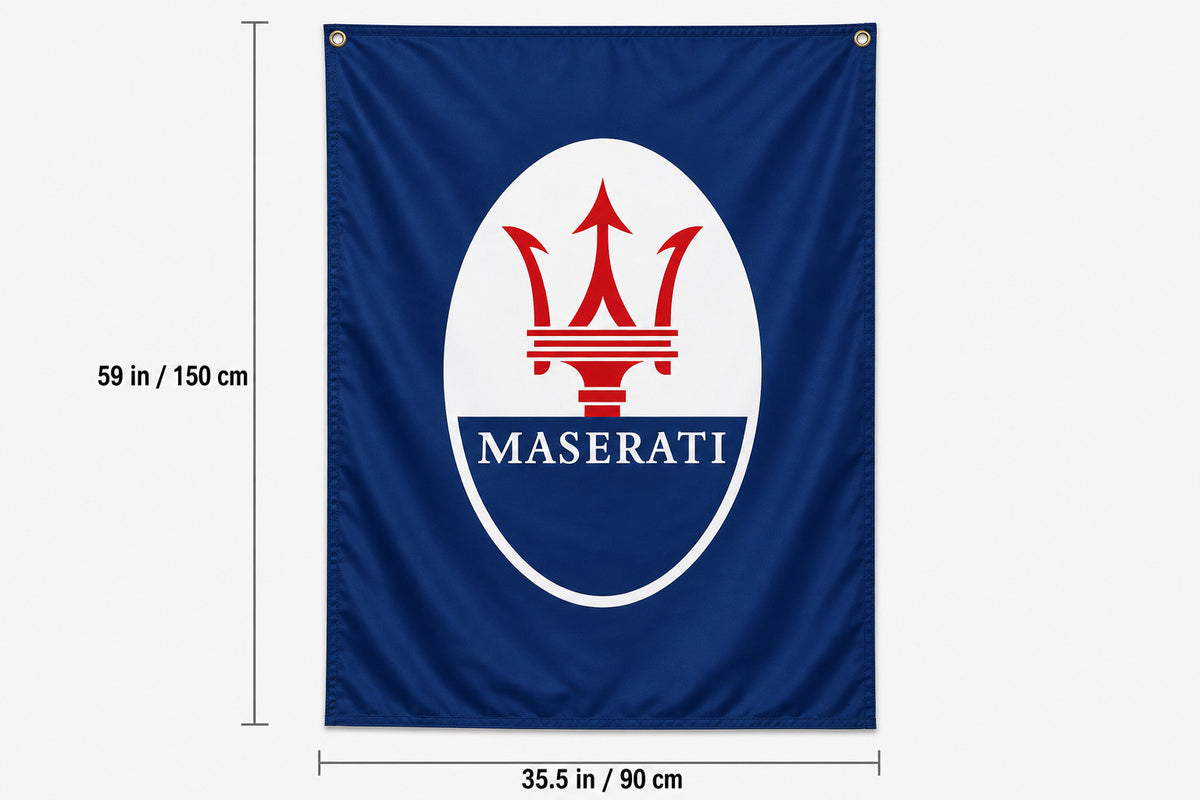 Maserati Automotive Flag Banner 3x5 Ft Vertical Garage Wall Decor Ghibli Levante